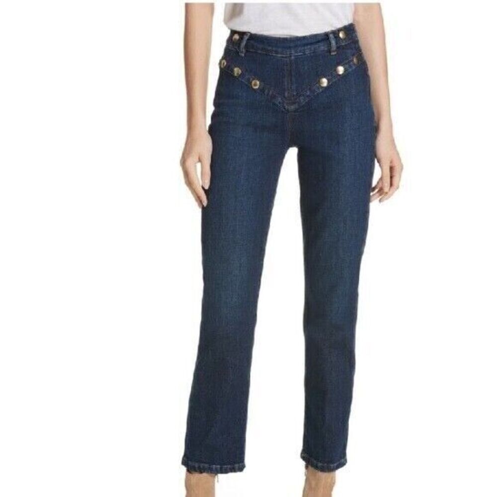 FRAME Le High Jeans Waist Embellished Stud Waldane Blue Jeans Women's 30